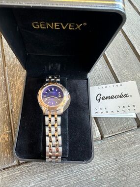 Genevex Women's Two-Tone Bracelet Watch with Purple Dial